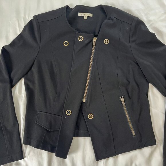 Cabi Solid Black Cross Zip Long Sleeve Cropped Jacket | Size Large - Picture 5 of 6